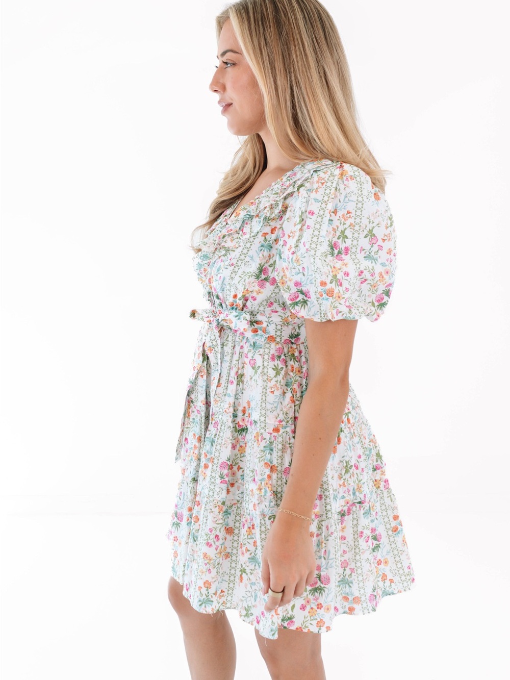 J. Marie Nora Ruffle Wrap Dress Size L NWT Floral Puff Sleeve Cottagecore Mini - Picture 6 of 14
